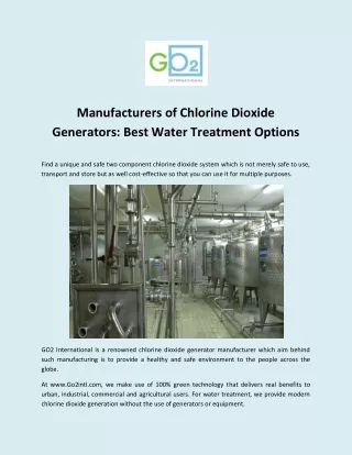 Manufacturers of Chlorine Dioxide Generators: Best Water Treatment Options