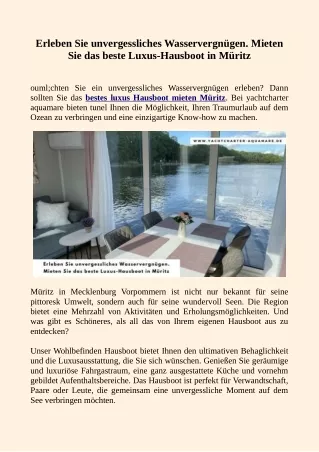 Erleben Sie unvergessliches Wasservergnügen. Mieten Sie das beste Luxus-Hausboot in Müritz