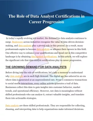 The Role of Data Analyst Certifications in Career Progression