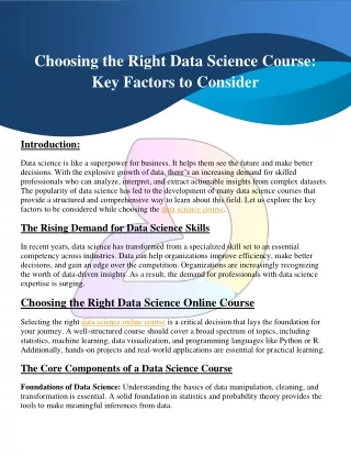 Choosing the Right Data Science Course: Key Factors to Consider