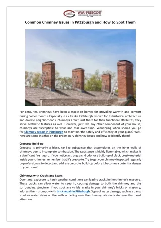 Common Chimney Issues in Pittsburgh and How to Spot Them