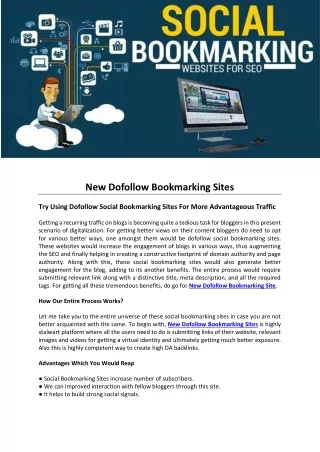 New Dofollow Bookmarking Sites