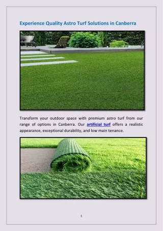 Experience Quality Astro Turf Solutions in Canberra