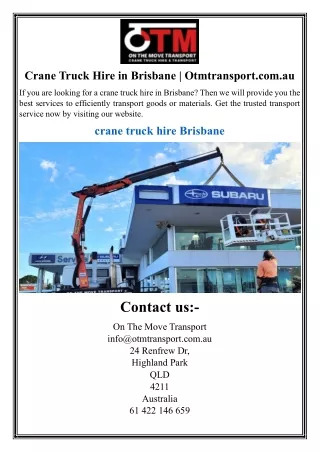 Crane Truck Hire in Brisbane  Otmtransport.com