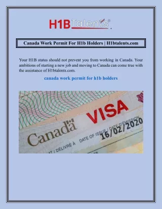 Canada Work Permit For H1b Holders  H1btalents.com