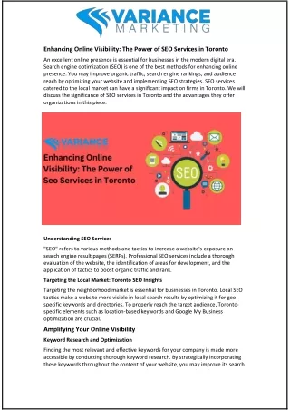 Enhancing Online Visibility: The Power of SEO Services in Toronto