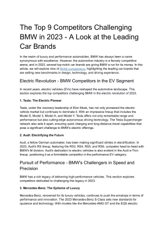 The Top 9 Competitors Challenging BMW in 2023 - A Look at the Leading Car Brands