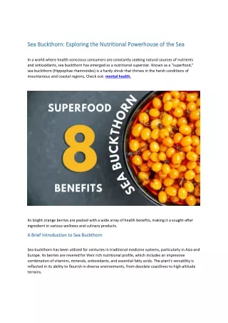 Sea Buckthorn Exploring the Nutritional Powerhouse of the Sea