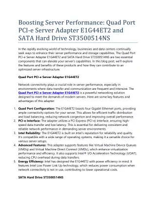 Boosting Server Performance: Quad Port PCI-e Server Adapter E1G44ET2 and SATA Ha
