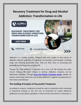 Recovery Treatment for Drug and Alcohol Addiction Transformation in Life
