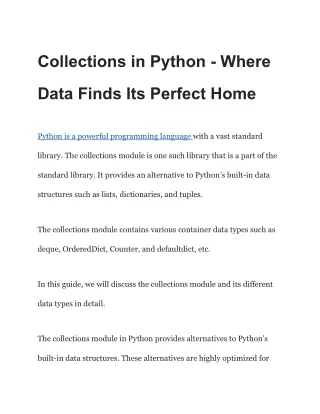 Collections in Python - Where Data Finds Its Perfect Home