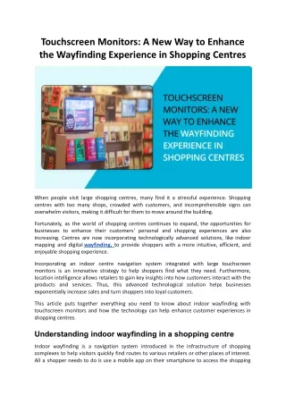 Touchscreen Monitors: A New Way to Enhance the Wayfinding Experience in Shopping