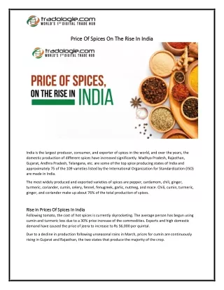 Price Of Spices On The Rise In India