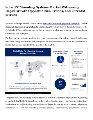 Solar PV Mounting Systems Market Forecast: Promising Growth and Development 2035