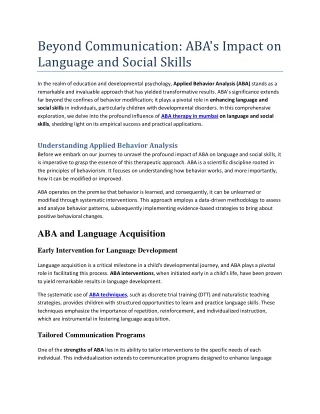 Beyond Communication - ABA's Impact on Language and Social Skills