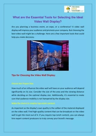 What are the Essential Tools for Selecting the Ideal Video Wall Display