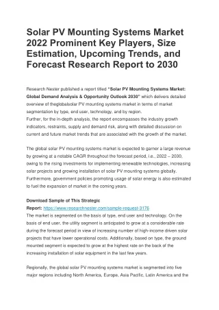 Solar PV Mounting Systems Market 2022 Prominent Key Players