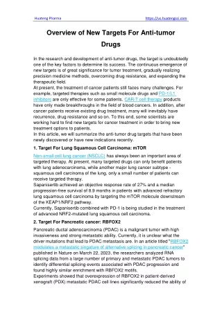 Overview of New Targets For Anti-tumor Drugs