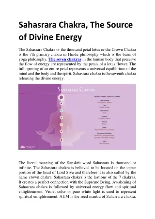 Sahasrara Chakra, The Source of Divine Energy