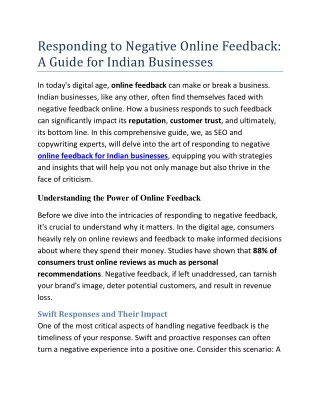 Responding to Negative Online Feedback - A Guide for Indian Businesses