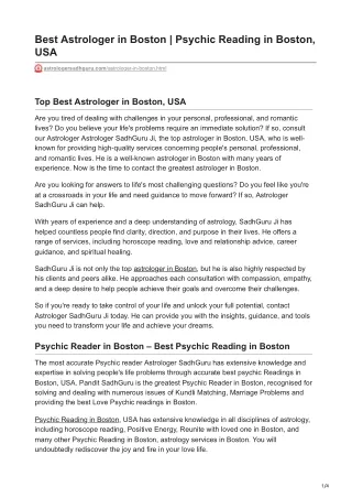 Best Astrologer in Boston | Psychic Reading in Boston, USA