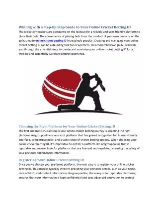 Win Big with a Step-by-Step Guide to Your Online Cricket Betting ID