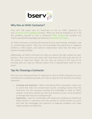 Hiring A Commercial HVAC Contractor in the UK - Bserv Building Services