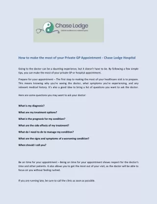 How to make the most of your Private GP Appointment - Chase Lodge Hospital