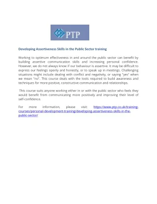 Developing Assertiveness Skills Training - PTP