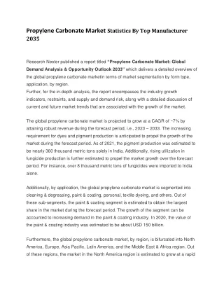 Propylene Carbonate Market Statistics By Top Manufacturer 2035