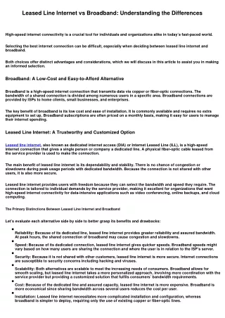 Leased Line Internet vs Broadband: Understanding the Differences