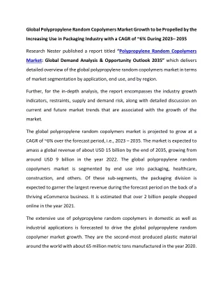 Polypropylene Random Copolymers Market Size 2023-2035