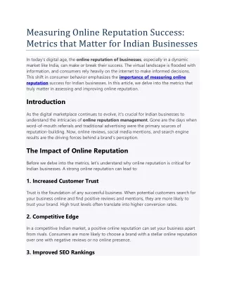 Measuring Online Reputation Success- Metrics that Matter for Indian Businesses