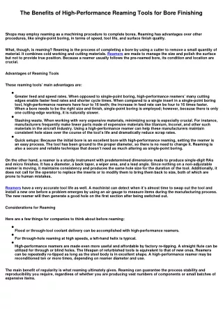 The Benefits of High-Performance Reaming Tools for Bore Finishing