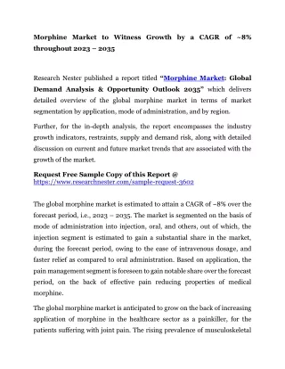 Morphine Market to Witness Growth by a CAGR of ~8% throughout 2023 – 2035