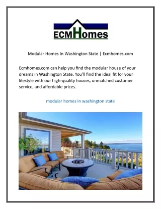 Modular Homes In Washington State  Ecmhomes