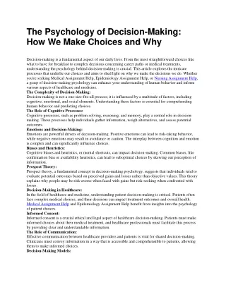 The Psychology of Decision