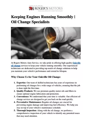 Keeping Engines Running Smoothly | Oil Change Specialists