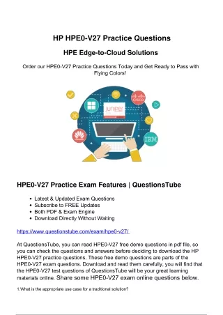 Free HPE HPE0-V27 Exam Questions - Start Your Preparation with Success Guarantee