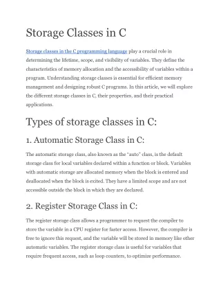 Storage Classes in C