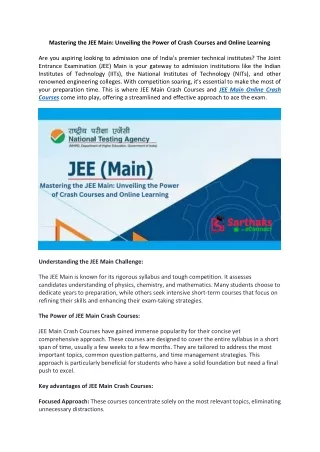 Mastering the JEE Main: Unveiling the Power of Crash Courses and Online Learning