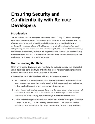 Ensuring Security and Confidentiality with Remote Developers