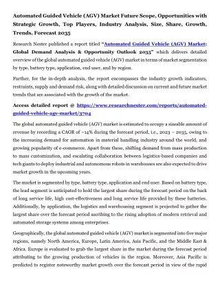 Automated Guided Vehicle (AGV) Market Analysis, Outlook 2035
