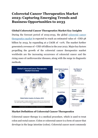 Colorectal Cancer Therapeutics Market Analysis, Statistics 2033