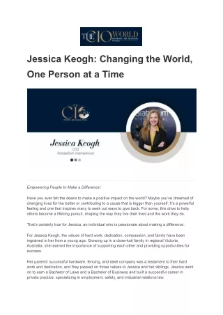 Jessica Keogh_ Changing the World, One Person at a Time