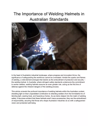 The Importance of Welding Helmets in Australian Standards