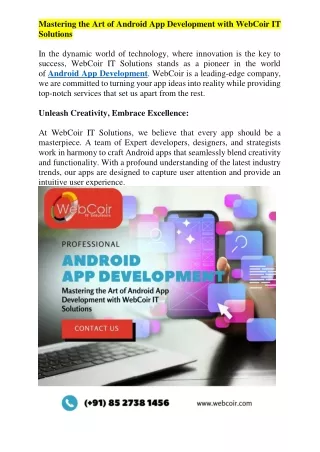 Mastering the Art of Android App Development with WebCoir IT Solutions