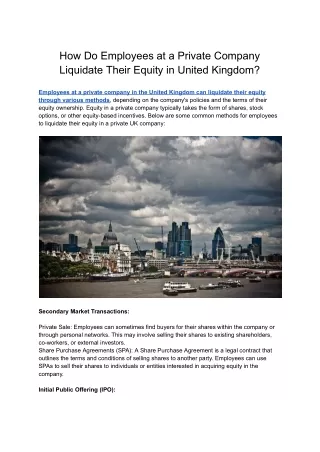 How Do Employees at a Private Company Liquidate Their Equity in United Kingdom