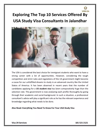 Exploring The Top 10 Services Offered By USA Study Visa Consultants In Jalandhar