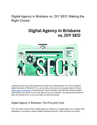 Digital Agency in Brisbane vs. DIY SEO: Making the Right Choice
